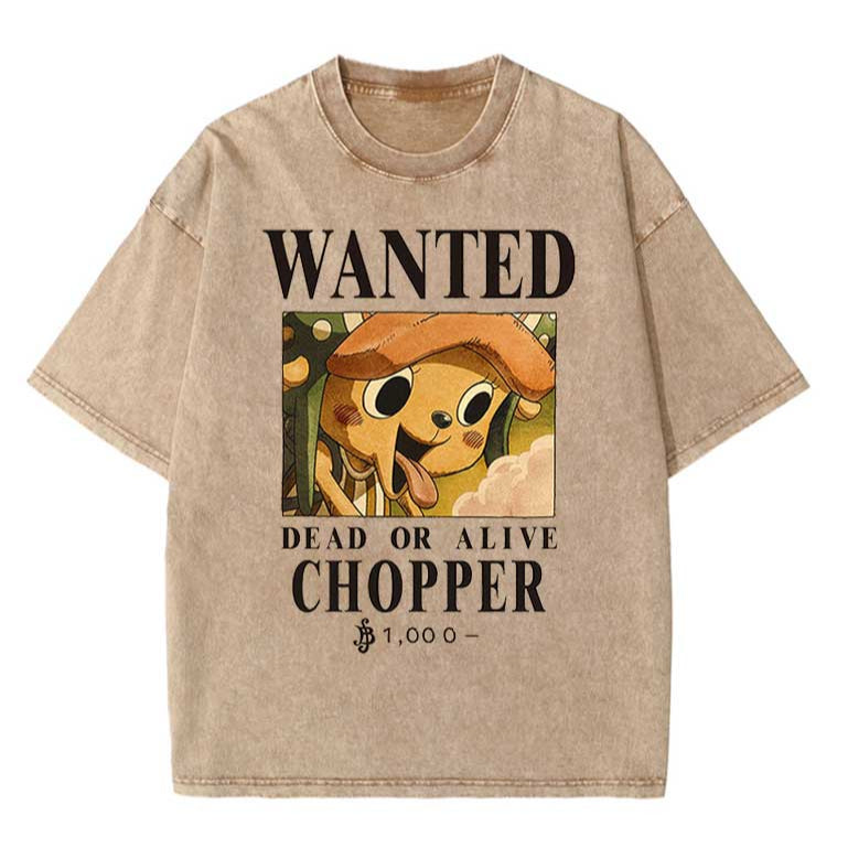 "WANTED RACOON" - Chopper - OP Anime Vintage / Acid Washed Oversized T-Shirts | 2 Colors