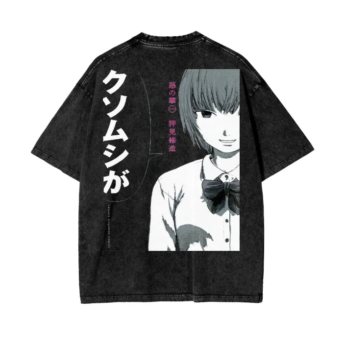 "IDEALISM" - The Flower Of Evil Takao Anime Oversized Vintage / Acid Washed T-Shirts | 2 Colors