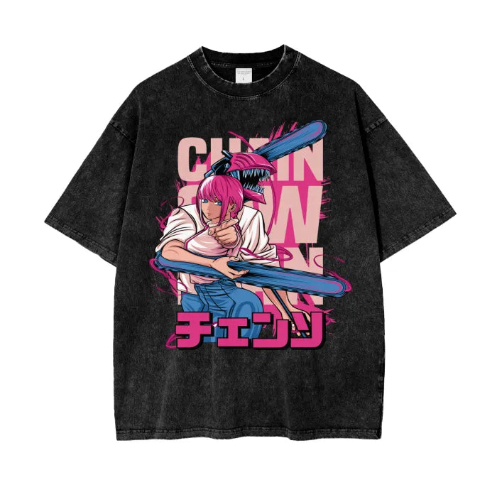 "DEVIL DOG" - Denji - Chainsaw Man Anime Vintage / Acid Washed Oversized  T-Shirt