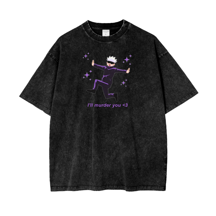 Anime - Streetwear - "KILLA" - Gojo - Jujutsu Kaisen Anime Oversized Vintage / Acid Washed T-Shirts | 6 Colors - Alpha Weebs
