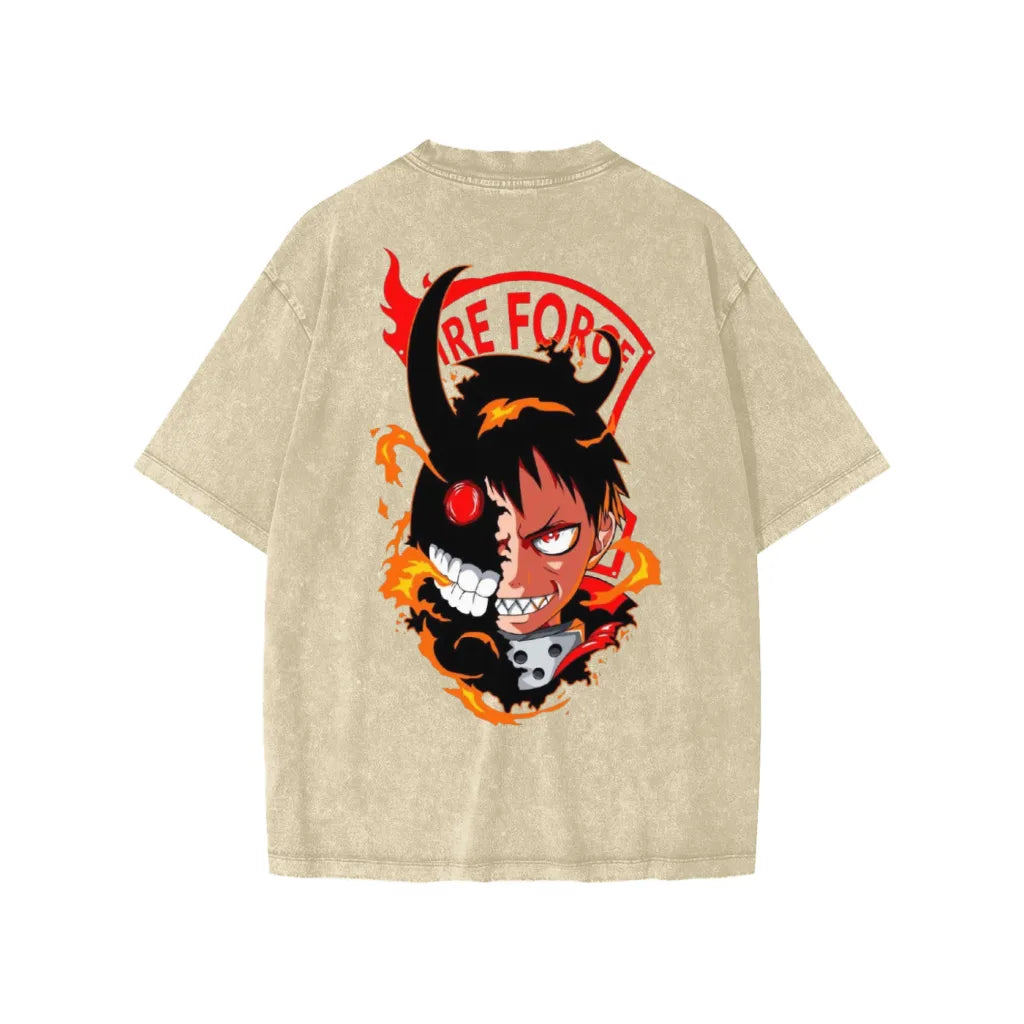 Anime - Streetwear - "HERO FROM SKY" - Shinra - Fire Force Anime Vintage / Acid Washed Oversized T-Shirts - Alpha Weebs