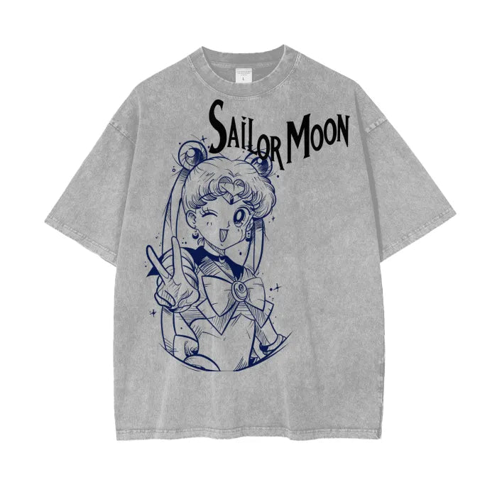 Anime - Streetwear - "MOON PRISM" -Usagi - Sailor Moon Anime Vintage / Acid Washed Oversized T-Shirt | 3 Colors - Alpha Weebs