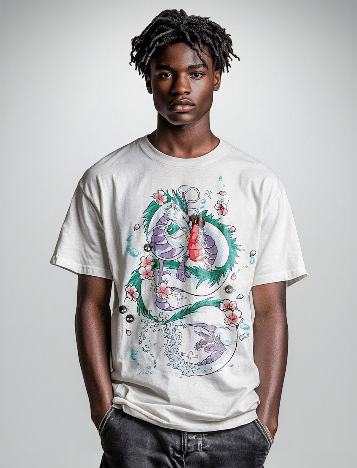 Anime - Streetwear - "OGINO" - Chihiro - Spirited Away Anime Vintage / Acid Washed Oversized T-shirt - Alpha Weebs