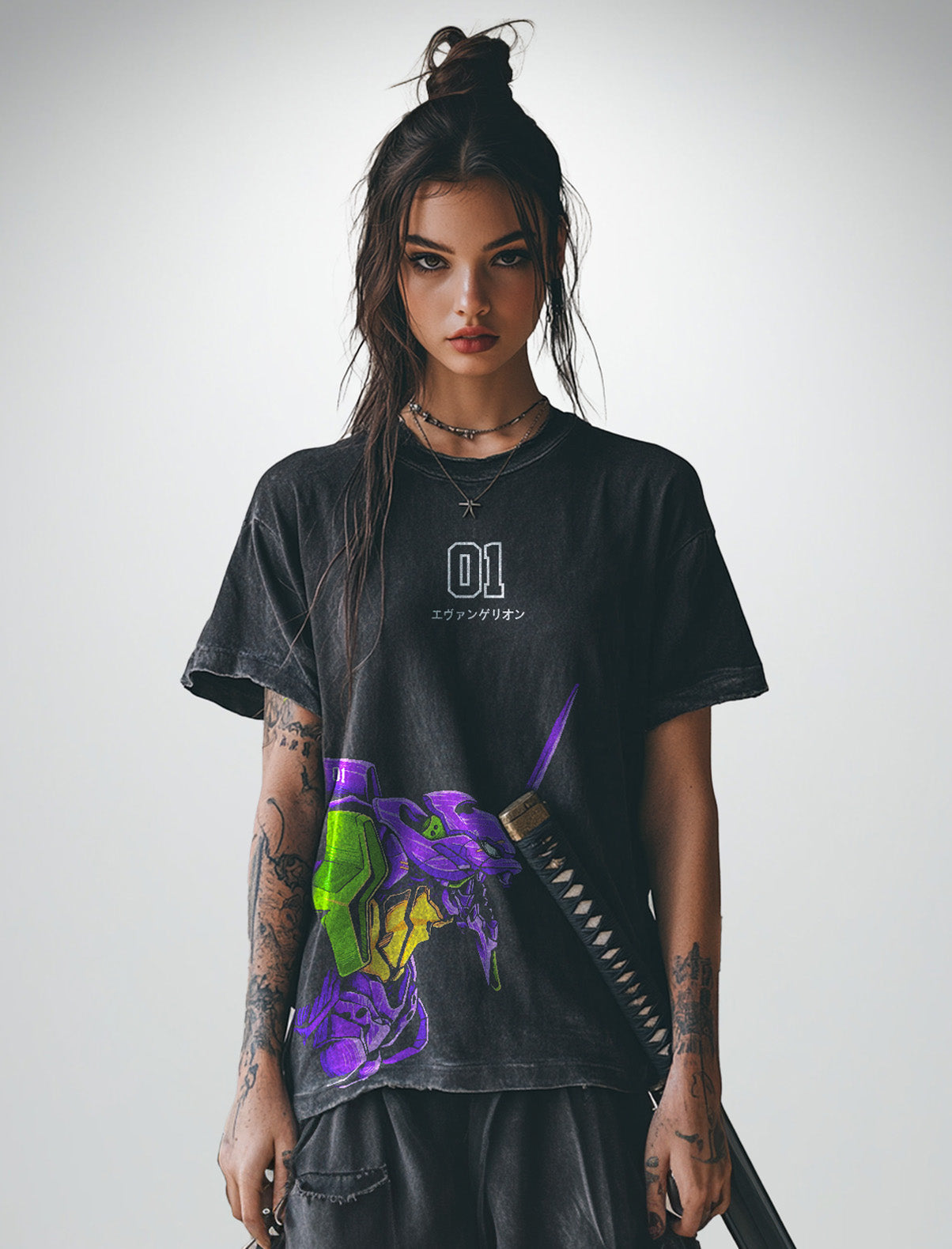 "AWAKEN" -  Shinji -  Neon Genesis Evangelion Anime Vintage / Acid Washed Oversized T-Shirts