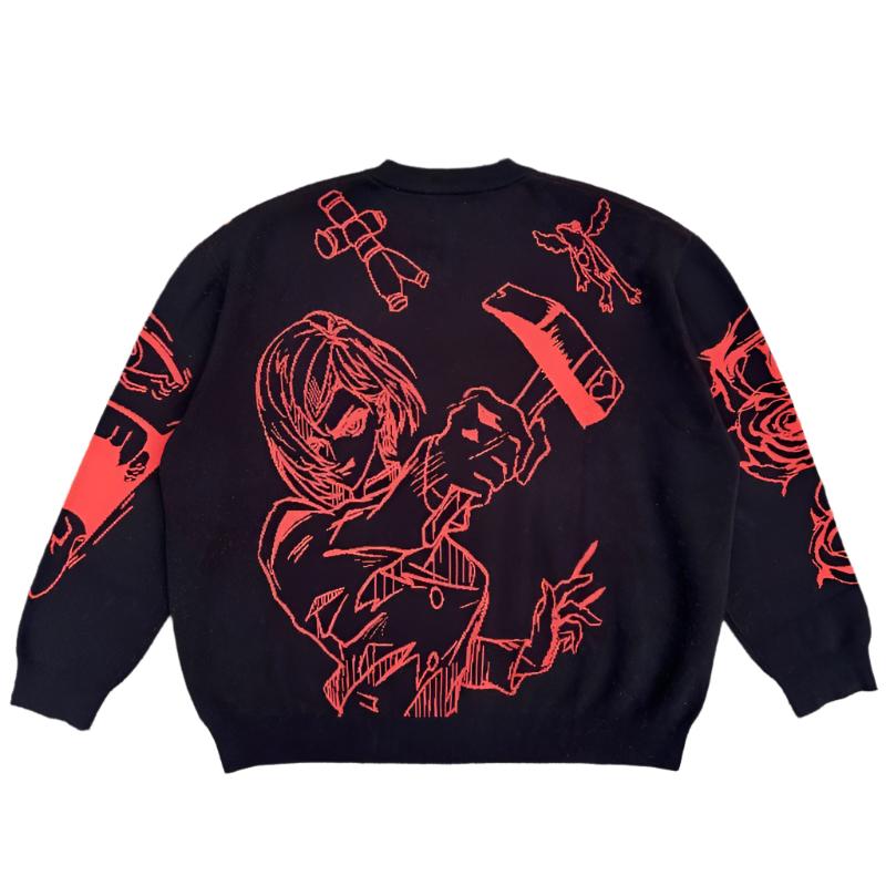 Anime - Streetwear - "CURSED ARTIST" - Sukuna + Nobara - Jujutsu Kaisen Anime Knitted Sweater - Alpha Weebs