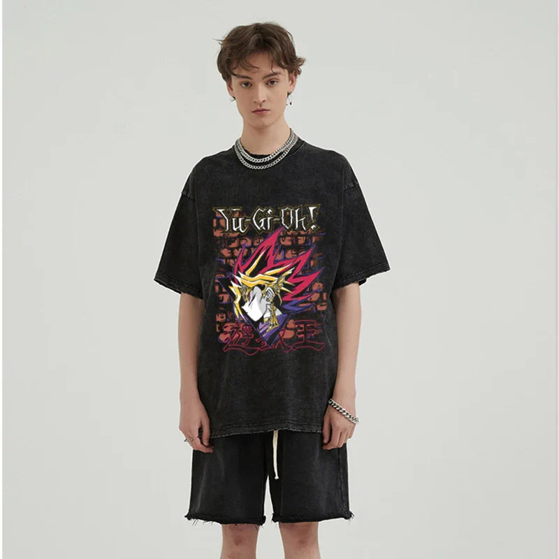 Anime - Streetwear - "MILLENNIUM" - Yugi Mutou - Yu Gi Oh Anime Oversized Vintage / Acid Washed T-shirt - Alpha Weebs