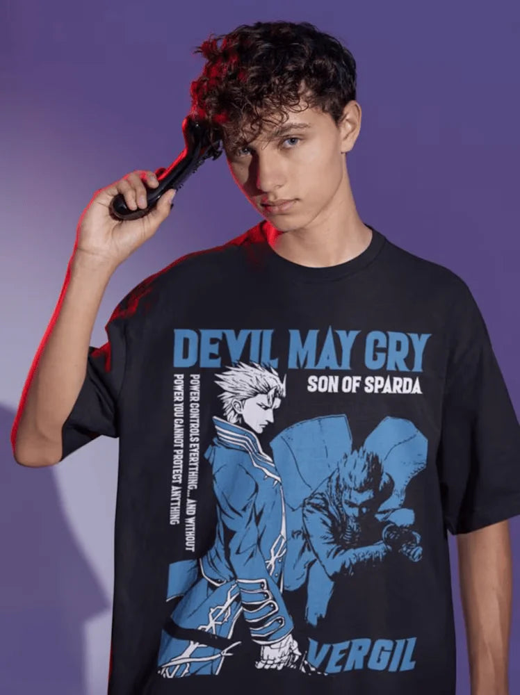 Anime - Streetwear - "BLUE VERGIL" - Vergil - Devil May Cry Anime T-Shirts | 2 Colors - Alpha Weebs