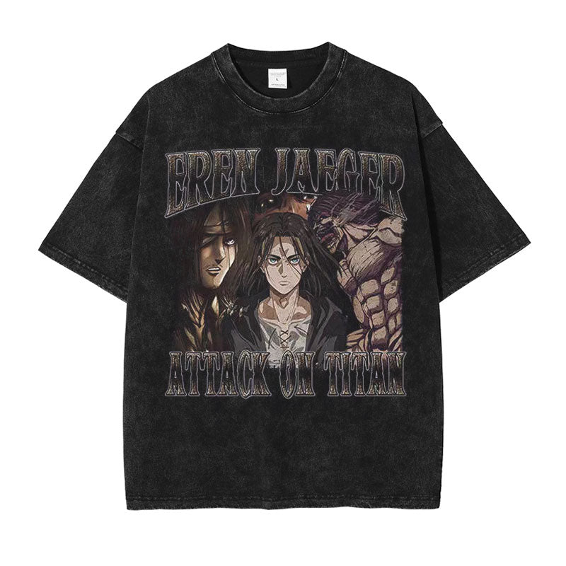 Anime - Streetwear - "FACES" - Attack On Titan Anime Oversized Vintage / Acid Washed T-Shirts | 2 Colors - Alpha Weebs