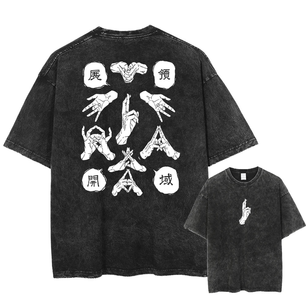 Anime - Streetwear - "SHADOW WARRIOR" - Megumi Fushiguro - JJK Anime Oversized Vintage / Acid T-Shirt - Alpha Weebs