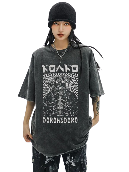 Anime - Streetwear - "CRAZY HOLE " - Dorohedoro Anime Vintage / Acid Oversized T-Shirt | 6 Options - Alpha Weebs