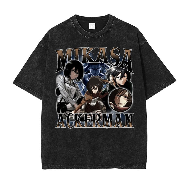 Anime - Streetwear - "CLASSIC MIKASA" -Attack On Titan Anime Oversized Vintage / Acid Washed T-Shirts | 2 Colors - Alpha Weebs
