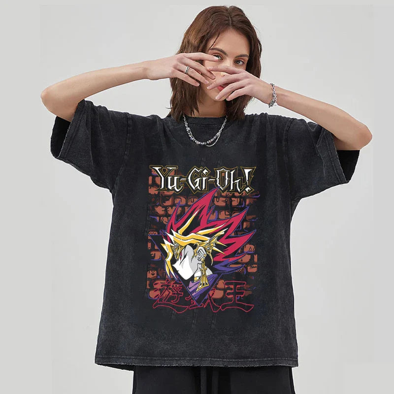 Anime - Streetwear - "MILLENNIUM" - Yugi Mutou - Yu Gi Oh Anime Oversized Vintage / Acid Washed T-shirt - Alpha Weebs