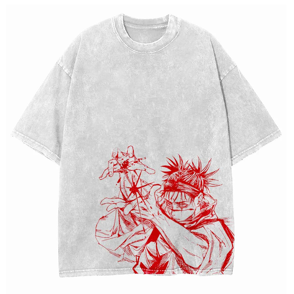 Anime - Streetwear - "BLOOD. POWER. CHOSO" - Choso - JJK Anime Vintage / Acid Washed Oversized T-Shirt - Alpha Weebs