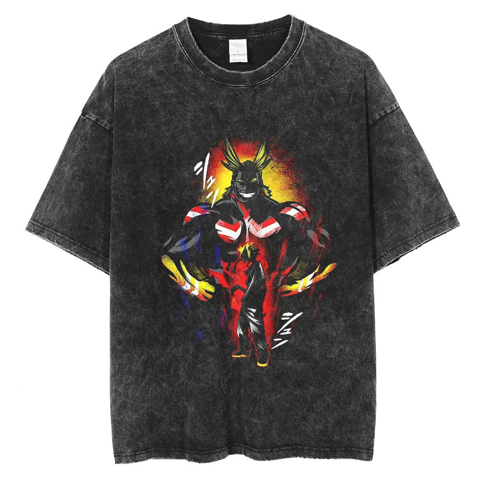 Anime - Streetwear - "OG HERO" - My Hero Academia Anime All Might Vintage / Acid Washed Oversized T-Shirts - Alpha Weebs