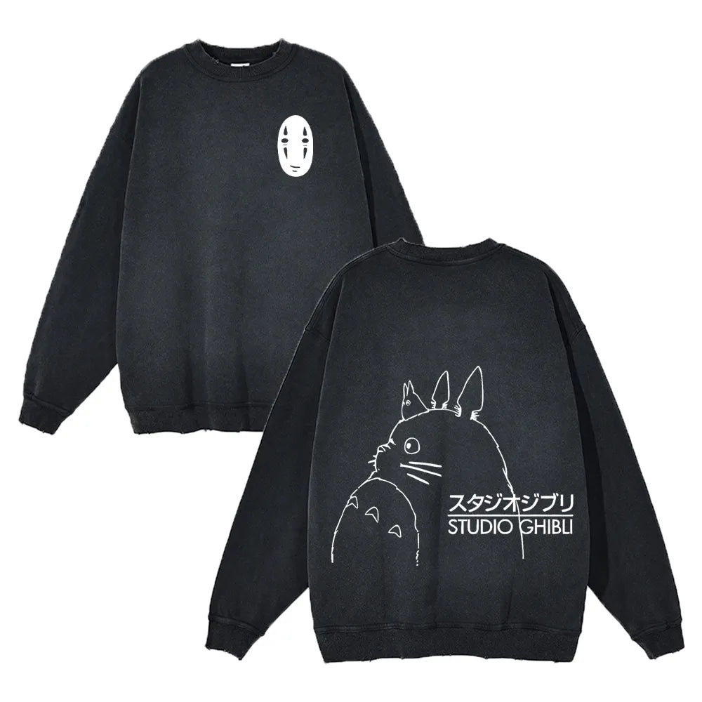 "FOREST SPIRIT" - No-Face - Totoro - My Neighbor Totoro Anime Vintage / Acid Washed Oversized Sweatshirt