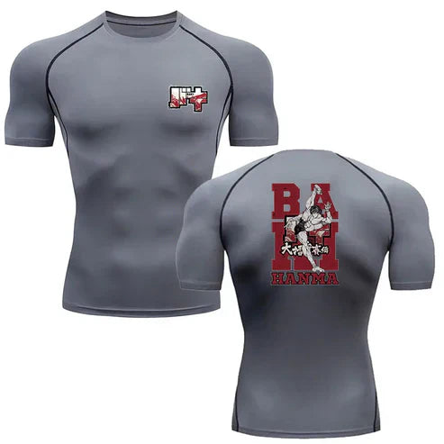 Anime - Streetwear - "FIST OF DEFIANCE" - Hanma - Baki Anime Gym Compression Fit T-Shirts | 4 Colors - Alpha Weebs
