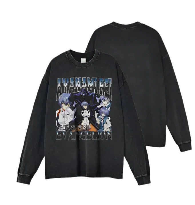 Anime - Streetwear - "THE DOLL" - Rei Ayanami - Neon Genesis Evangelion Vintage / Acid Washed Sweatshirts - Alpha Weebs