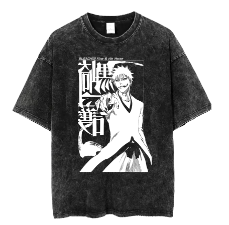 "HELL ARC" - Ichigo - Bleach Anime Oversized Vintage / Acid Washed T-Shirts