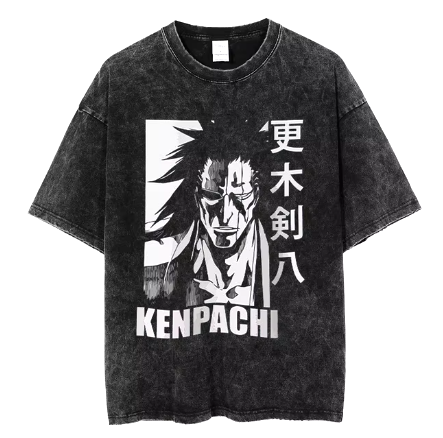 "ELEVENTH BLADE" - Kenpachi Zaraki - Bleach Anime Oversized Vintage / Acid Washed T-Shirts
