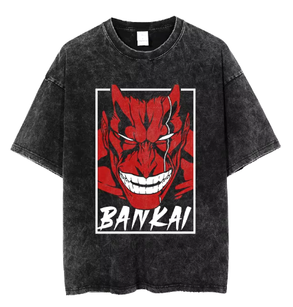 "HELL'S POWER" - Bankai- Bleach Anime Oversized Vintage / Acid Washed T-Shirts