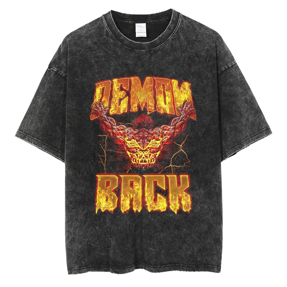 Anime - Streetwear - "DADDY HANMA" - Baki Anime Yujiro Hanma Oversized Vintage / Acid Washed T-Shirts - Alpha Weebs