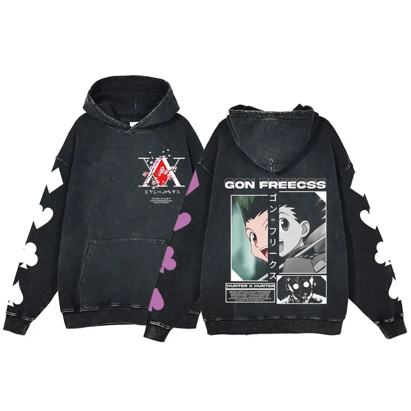 "EMERALD HUNTER" - Gon Freecss - Hunter X Hunter Anime Vintage / Acid Washed Hoodies