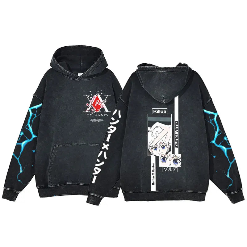 "SILENT KILLER" - Killua - Hunter X Hunter Anime Vintage / Acid Washed Hoodies