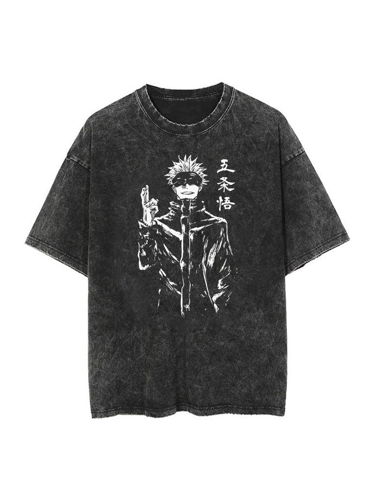 "STRONGEST" - Satoru Gojo  -  Jujutsu Kaisen Anime Vintage / Acid Washed Oversized T-Shirts