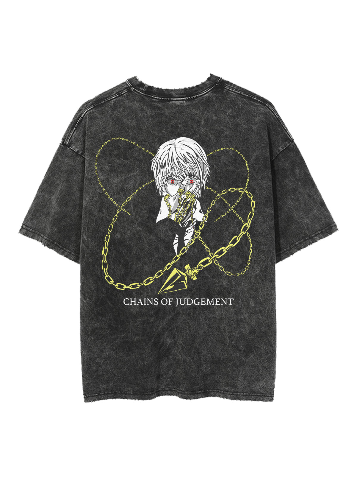 "CHAINS OF CHAOS" - Hisoka Morow  - Hunter X Hunter Anime Vintage / Acid Washed Oversized T-Shirt