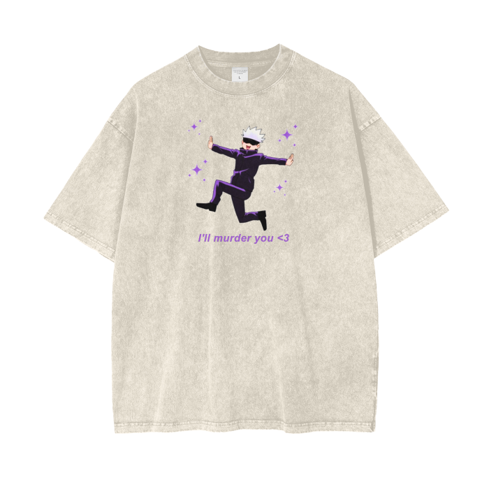 Anime - Streetwear - "KILLA" - Gojo - Jujutsu Kaisen Anime Oversized Vintage / Acid Washed T-Shirts | 6 Colors - Alpha Weebs