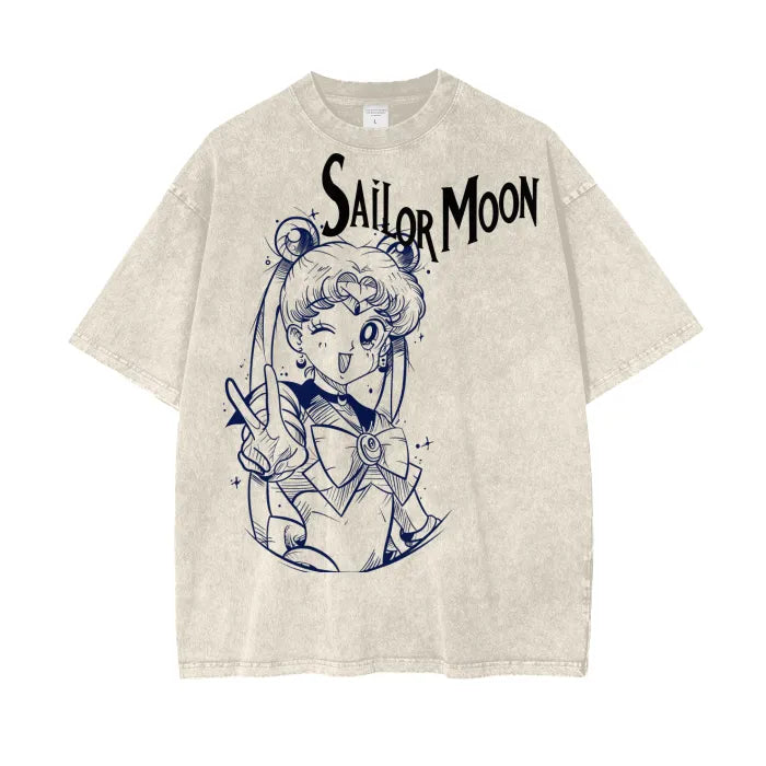 Anime - Streetwear - "MOON PRISM" -Usagi - Sailor Moon Anime Vintage / Acid Washed Oversized T-Shirt | 3 Colors - Alpha Weebs