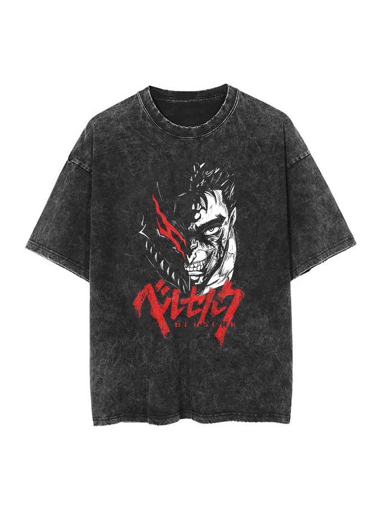 "THE STRUGGLER" - Guts - Berserk Anime Vintage / Acid Washed Oversized T-Shirts