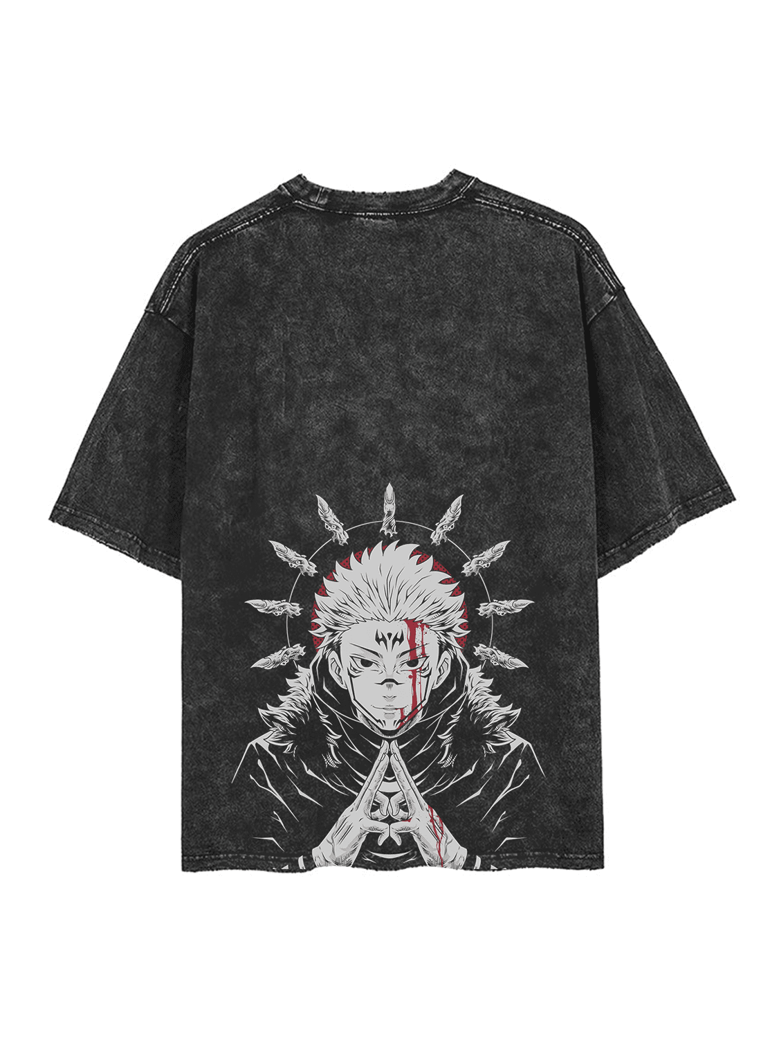 "DEMONIC DICTATOR" - Sukuna -  JJK Anime Vintage / Acid Washed Oversized T-Shirt