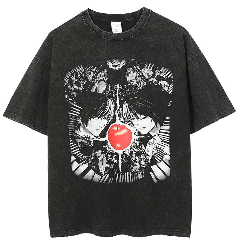 Anime - Streetwear - "DESTINED RIVALS" - Vintage / Acid Washed Death Note Oversized Vintage / Acid Washed T-shirt - Alpha Weebs