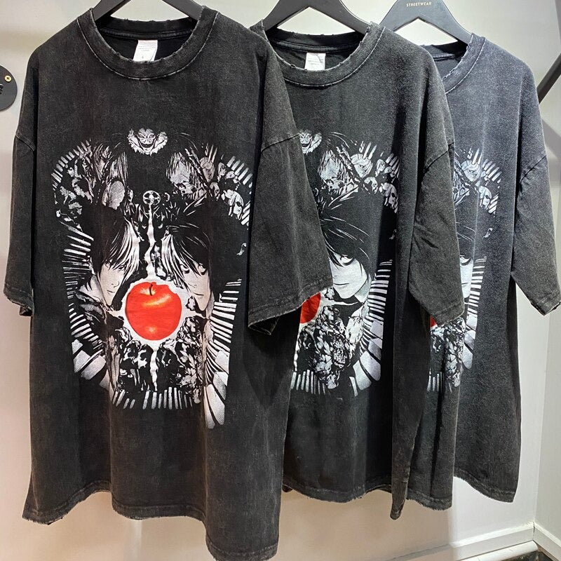 Anime - Streetwear - "DESTINED RIVALS" - Vintage / Acid Washed Death Note Oversized Vintage / Acid Washed T-shirt - Alpha Weebs