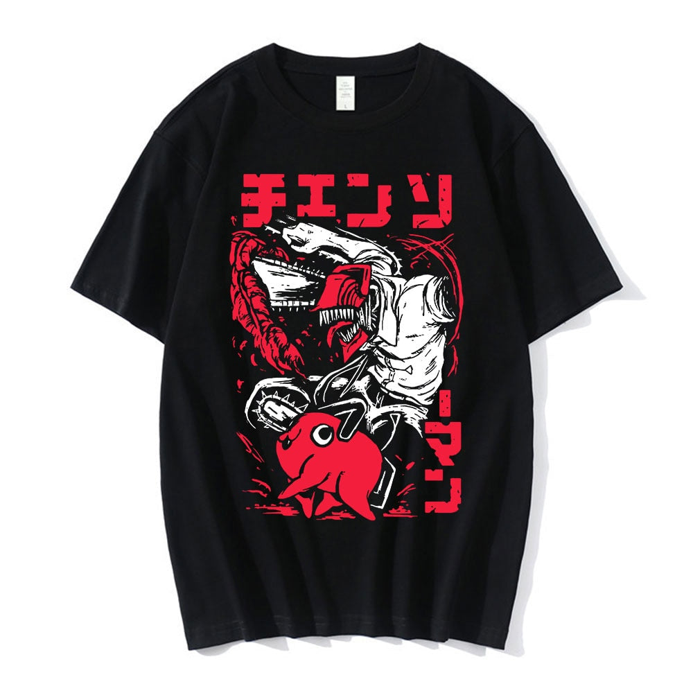 Anime - Streetwear - "CHAINSAWS" - Chainsaw Man Anime Denji Pochita Oversized T-Shirt | 2 Colors - Alpha Weebs