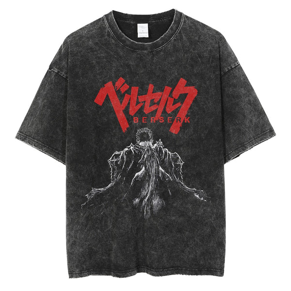 Anime - Streetwear - "CLASSIC WARRIOR" - Berserk Vintage / Acid Washed Guts Anime Oversized T-Shirt - Alpha Weebs