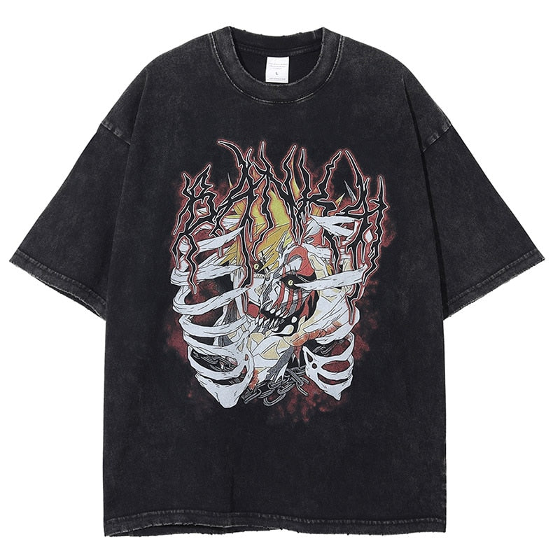 Anime - Streetwear - "ERUPT" - Ichigo Vintage / Acid Washed Bleach Anime Oversized T-Shirt - Alpha Weebs