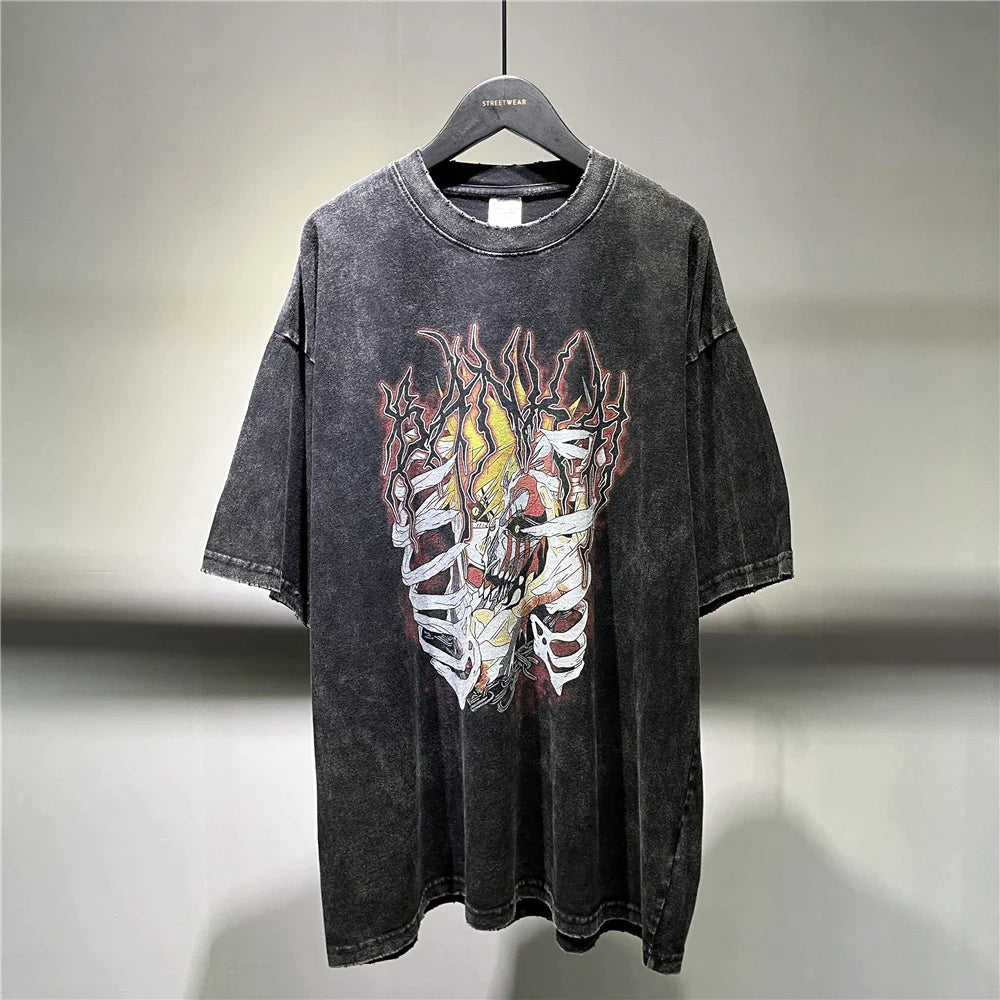 Anime - Streetwear - "ERUPT" - Ichigo Vintage / Acid Washed Bleach Anime Oversized T-Shirt - Alpha Weebs