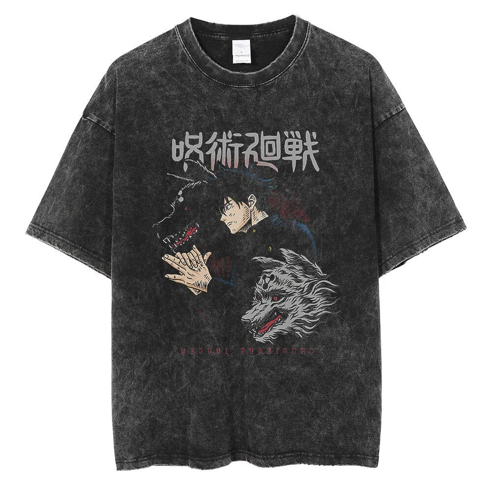 Anime - Streetwear - "DOGGY STYLE" - Jujutsu Kaisen Anime Vintage / Acid Washed Oversized T-Shirt - Alpha Weebs