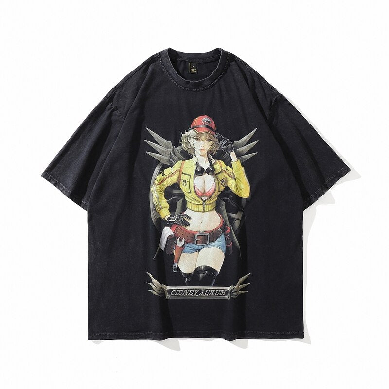 Anime - Streetwear - "CLASSIC H" - Bentai Anime Oversized Vintage / Acid Washed T-Shirt - Alpha Weebs