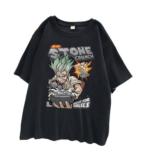 Anime - Streetwear - "STONE CEREAL" - Dr. Stone Anime Oversized T-Shirt | 2 Colors - Alpha Weebs