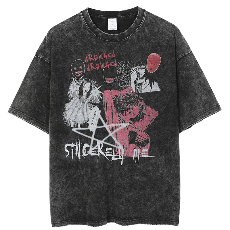 Anime - Streetwear - "TOMIE" - Bentai Anime Oversized Vintage / Acid Washed T-Shirts - Alpha Weebs