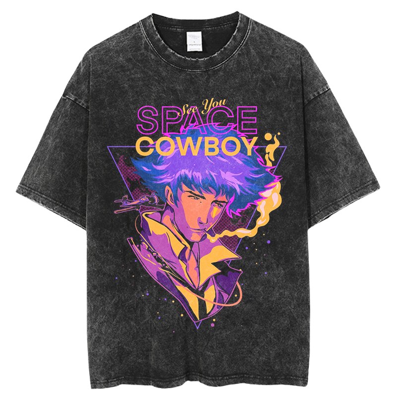Anime - Streetwear - "SEE YOU SPACE" - Vintage / Acid Washed Cowboy Bebop Anime T-Shirt - Alpha Weebs