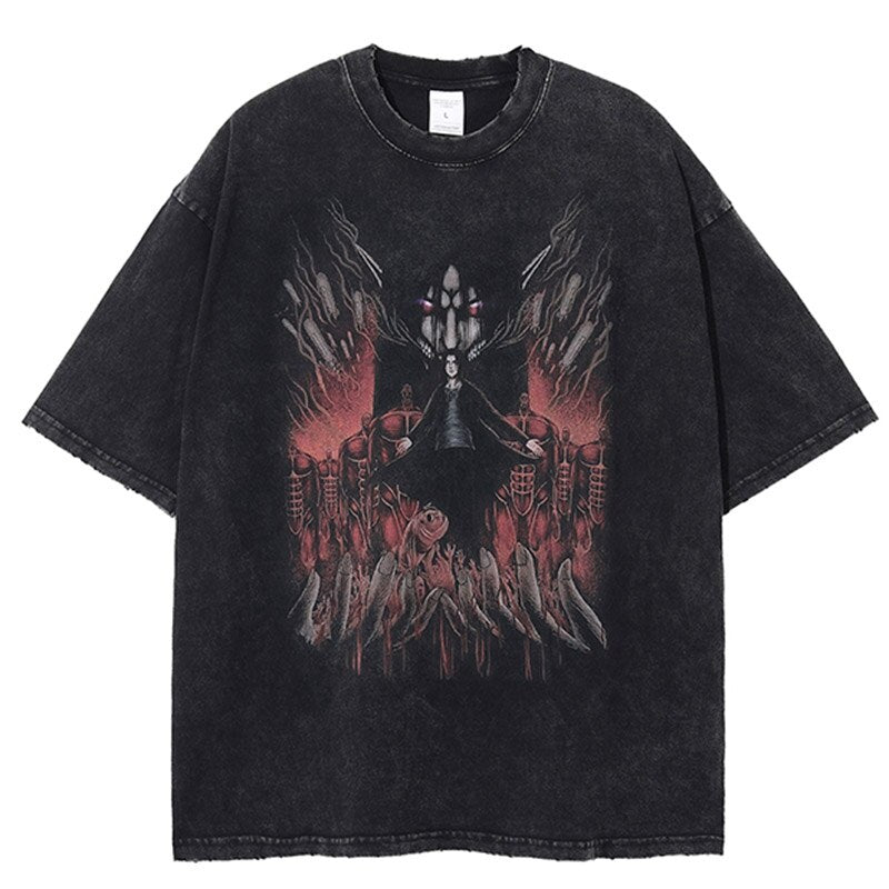 Anime - Streetwear - "END GAME" - Eren Vintage / Acid Washed Attack On Titan Anime Oversized T-Shirt - Alpha Weebs