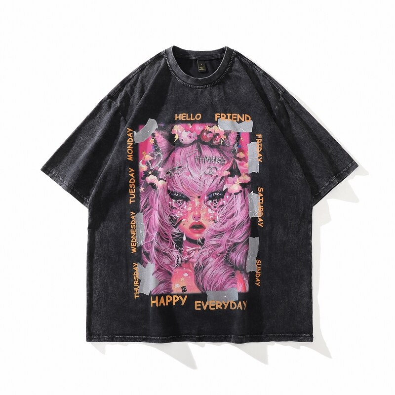 Anime - Streetwear - "HYPTONISED" - Bentai Anime Oversized Vintage / Acid Washed T-Shirt - Alpha Weebs