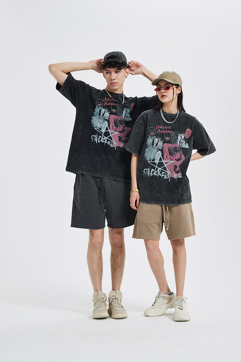 Anime - Streetwear - "TOMIE" - Bentai Anime Oversized Vintage / Acid Washed T-Shirts - Alpha Weebs