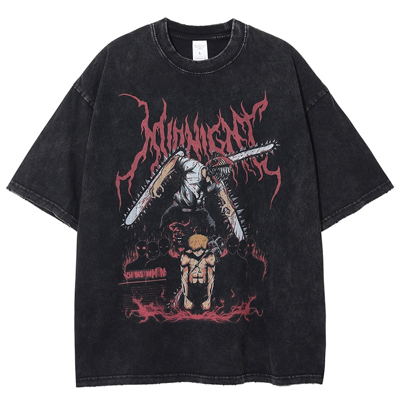 Anime - Streetwear - "DEVIL DENJI" - Chainsaw Man Anime Oversized Vintage / Acid Washed T-Shirt - Alpha Weebs