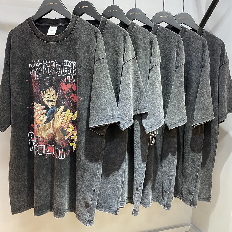 Anime - Streetwear - "BLOOD MANIPULATION" - Jujutsu Kaisen Anime Oversized Vintage / Acid Washed T-Shirt - Alpha Weebs