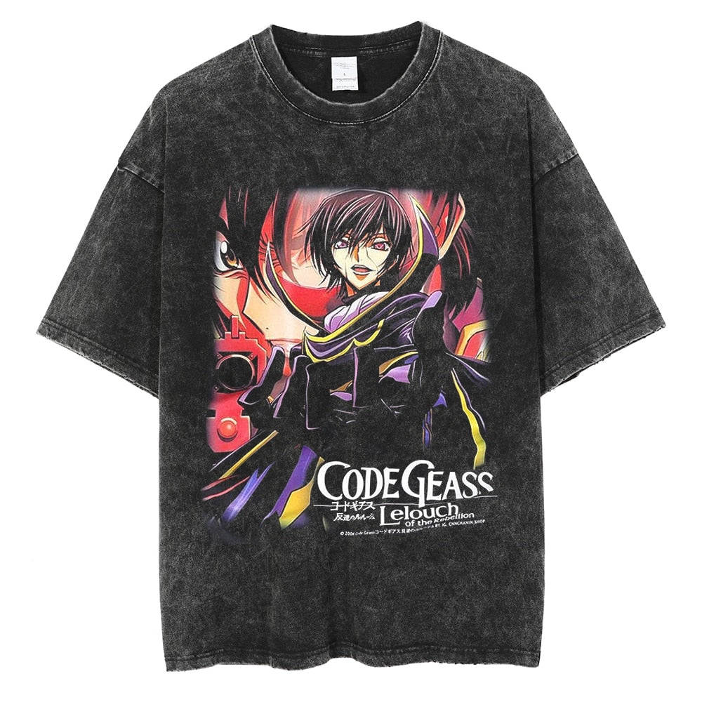 Anime - Streetwear - "LELOUCH" - Vintage / Acid Washed Code Geass Anime Oversized T-Shirt - Alpha Weebs
